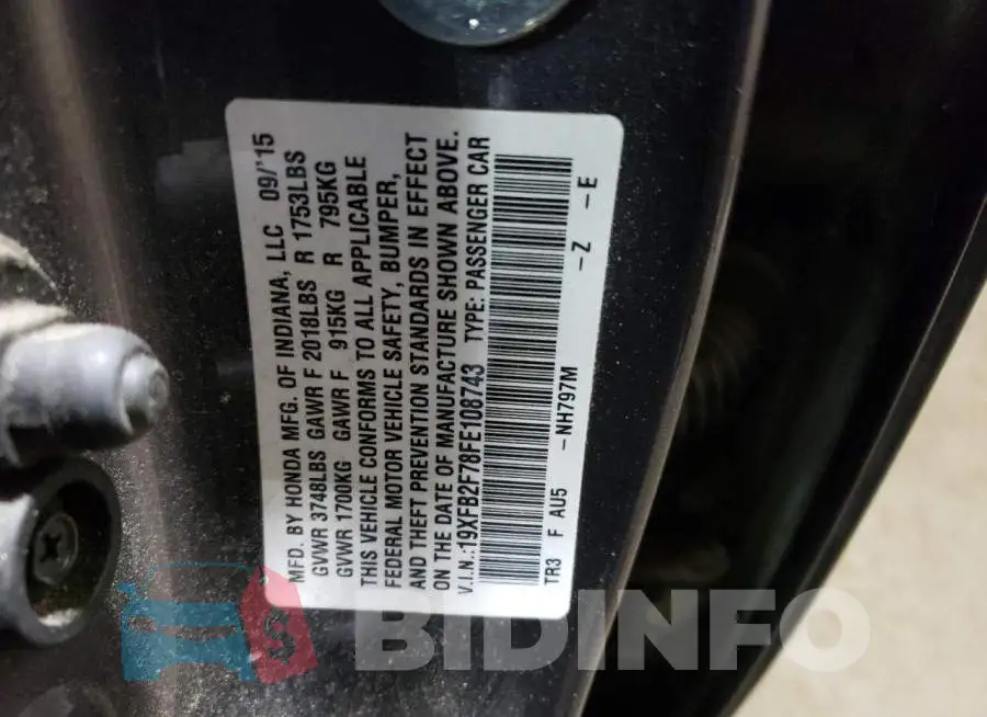 19XFB2F78FE108743 Photo# 12