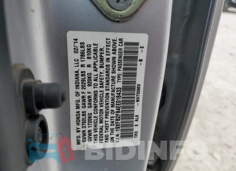 19XFB2F84EE018433 Photo# 12