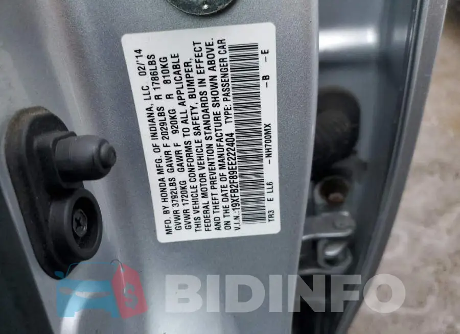 19XFB2F89EE222404 Photo# 12