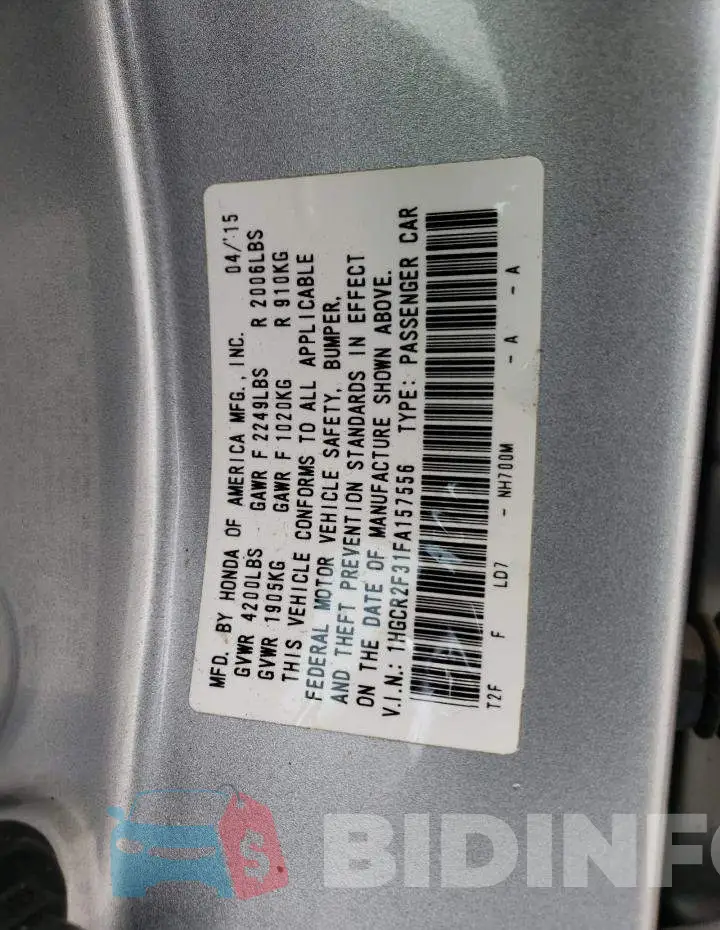 1HGCR2F31FA157556 Photo# 12