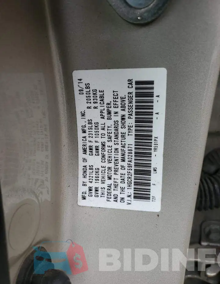 1HGCR2F59FA028871 Photo# 12