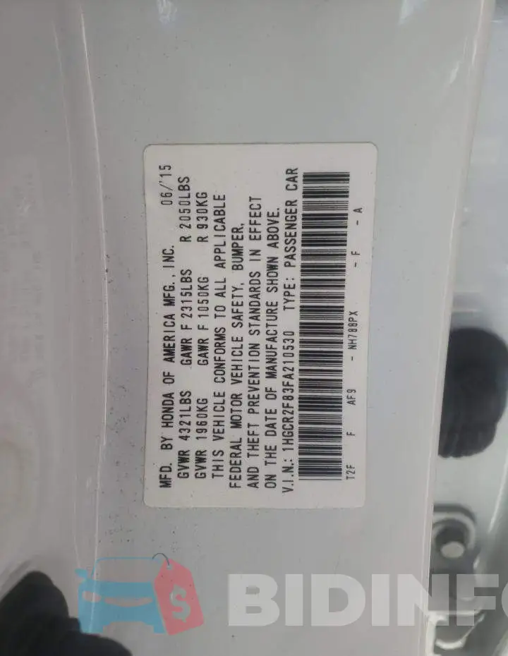 1HGCR2F83FA210530 Photo# 13