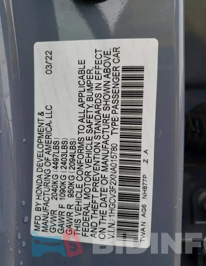 1HGCV3F2XNA015780 Photo# 12