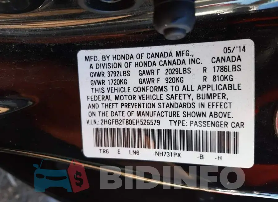 2HGFB2F80EH526579 Photo# 12