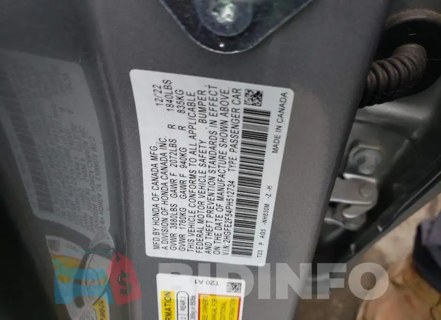 2HGFE2F54PH512734 Photo# 12