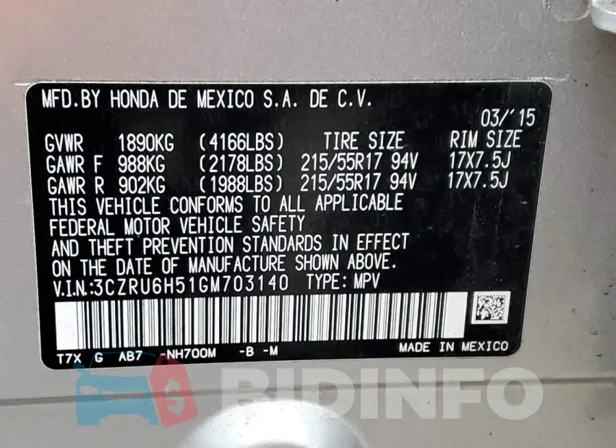 3CZRU6H51GM703140 Photo# 13