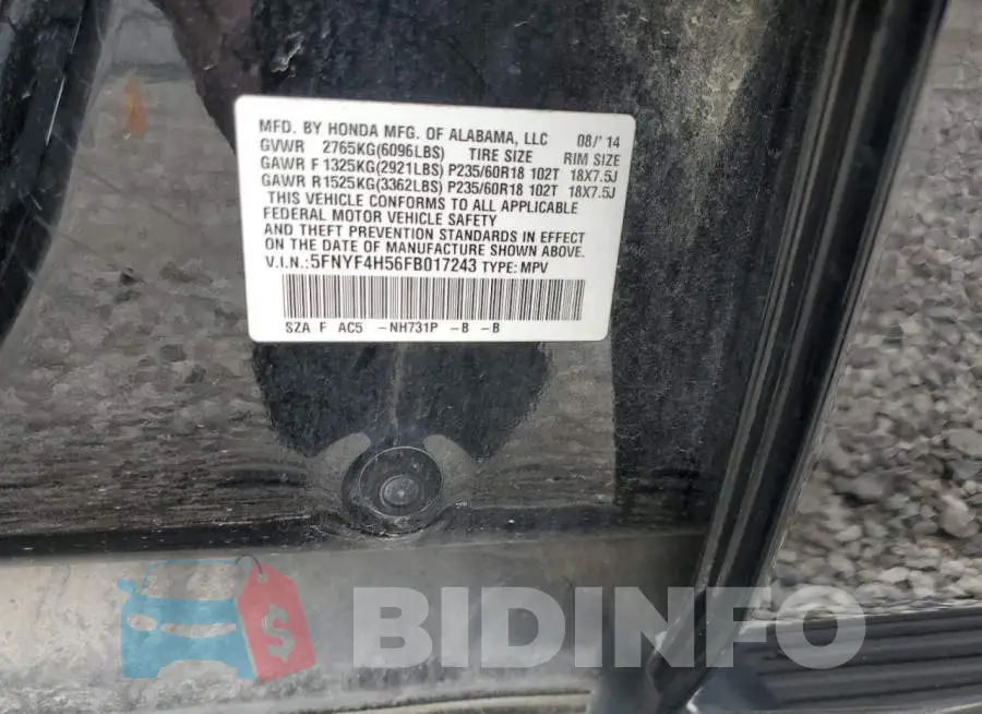 5FNYF4H56FB017243 Photo# 14