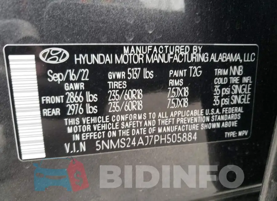 5NMS24AJ7PH505884 Photo# 14