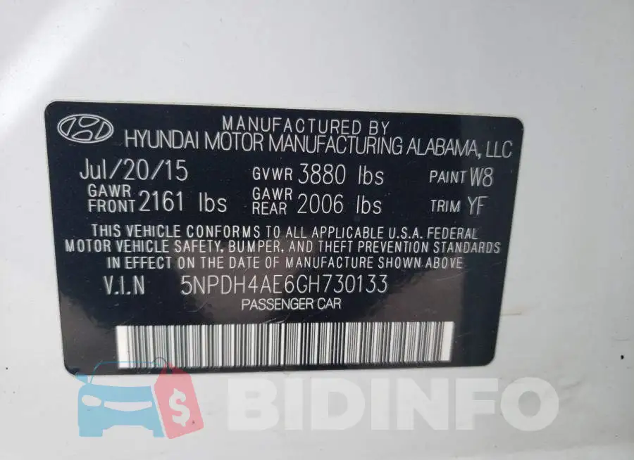 5NPDH4AE6GH730133 Photo# 12