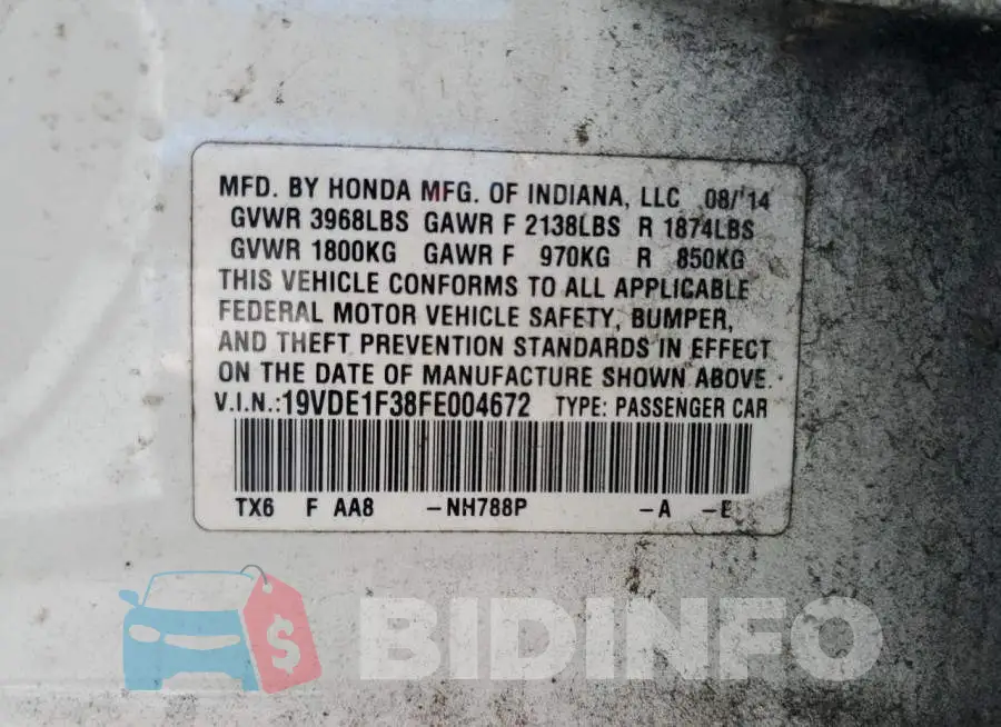 19VDE1F38FE004672 Photo# 13