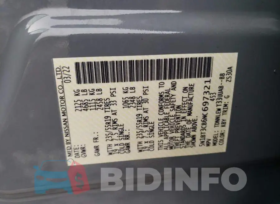 5N1BT3CB6NC697321 Photo# 13