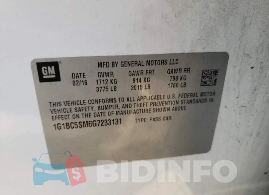 1G1BC5SM6G7233131 Photo# 12