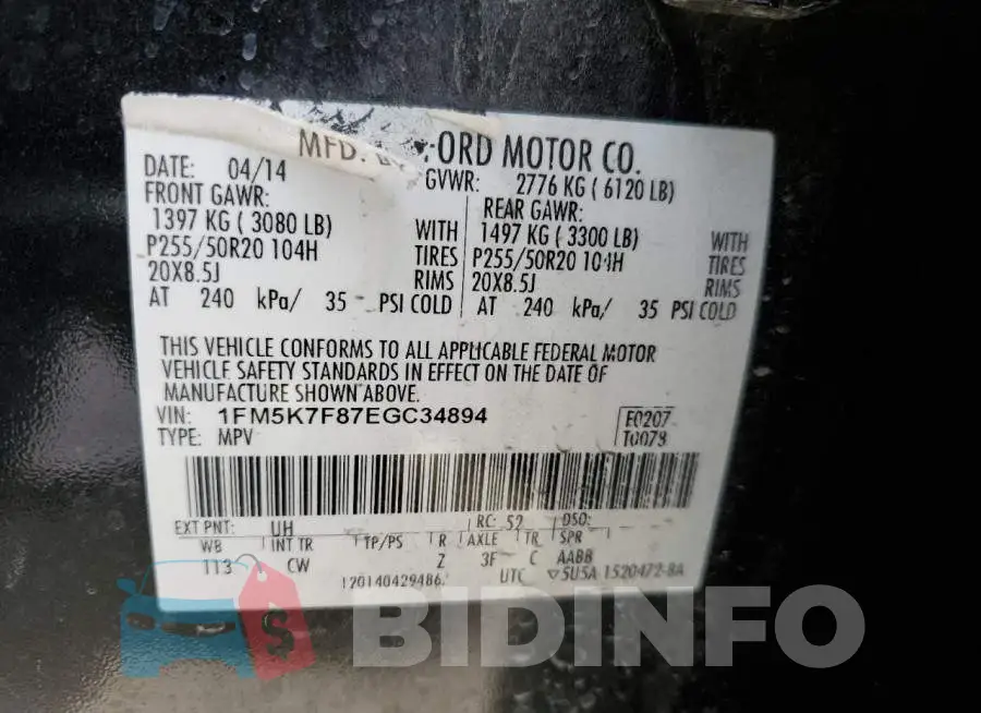 1FM5K7F87EGC34894 Photo# 13