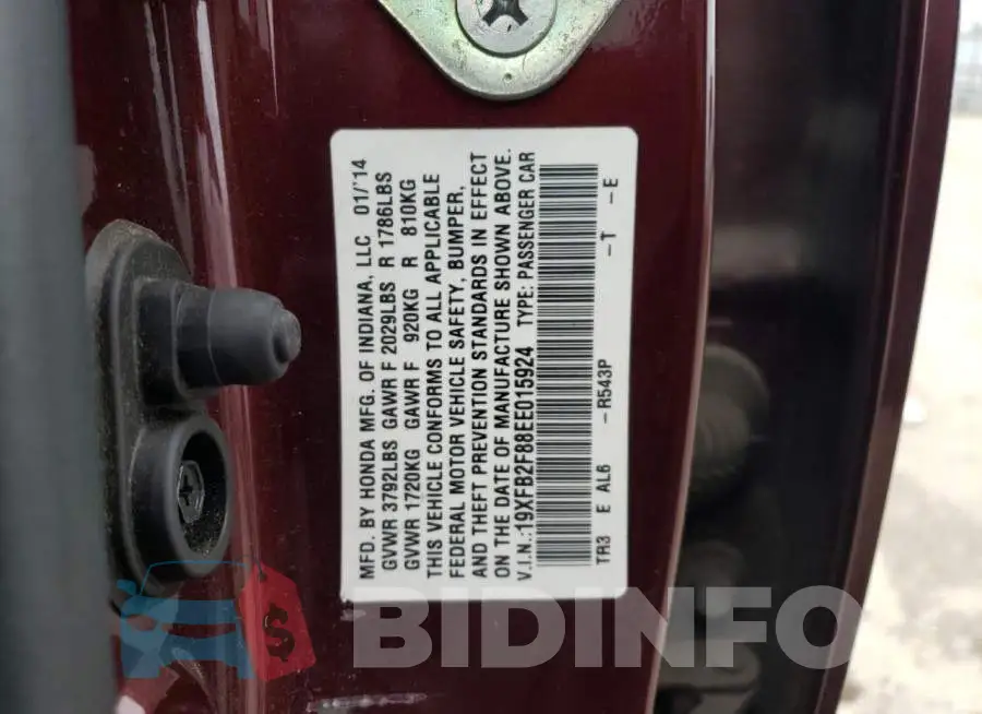 19XFB2F88EE015924 Photo# 13