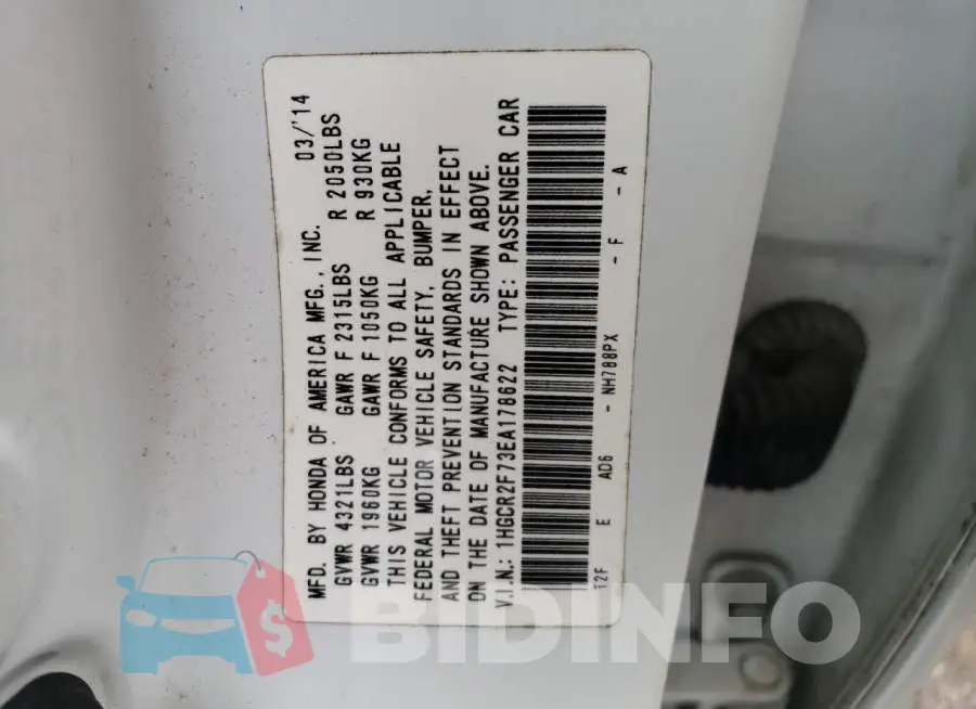 1HGCR2F73EA178622 Photo# 12