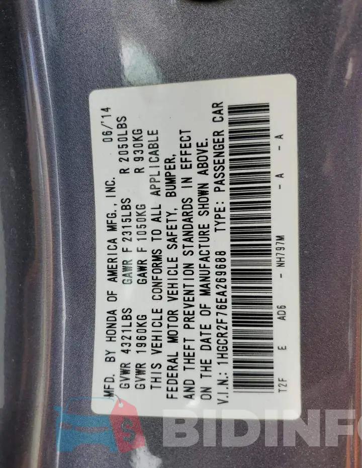 1HGCR2F76EA269688 Photo# 10