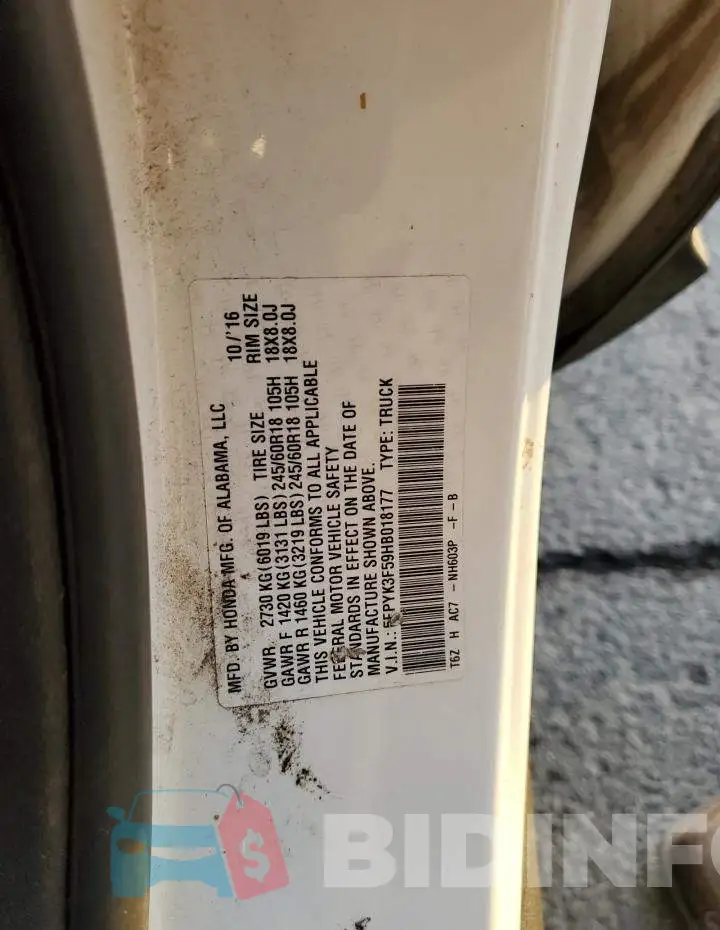 5FPYK3F59HB018177 Photo# 13
