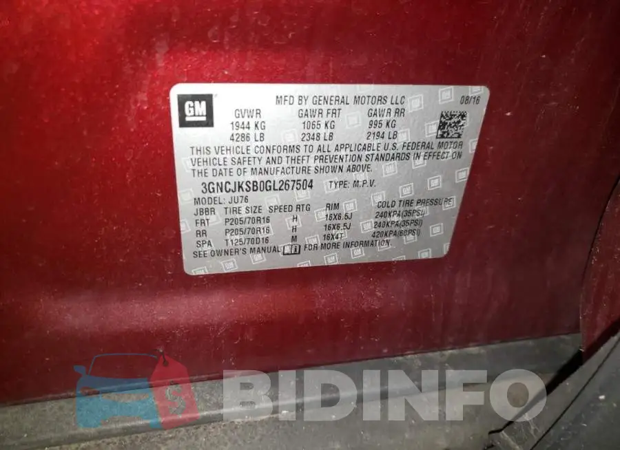3GNCJKSB0GL267504 Photo# 14