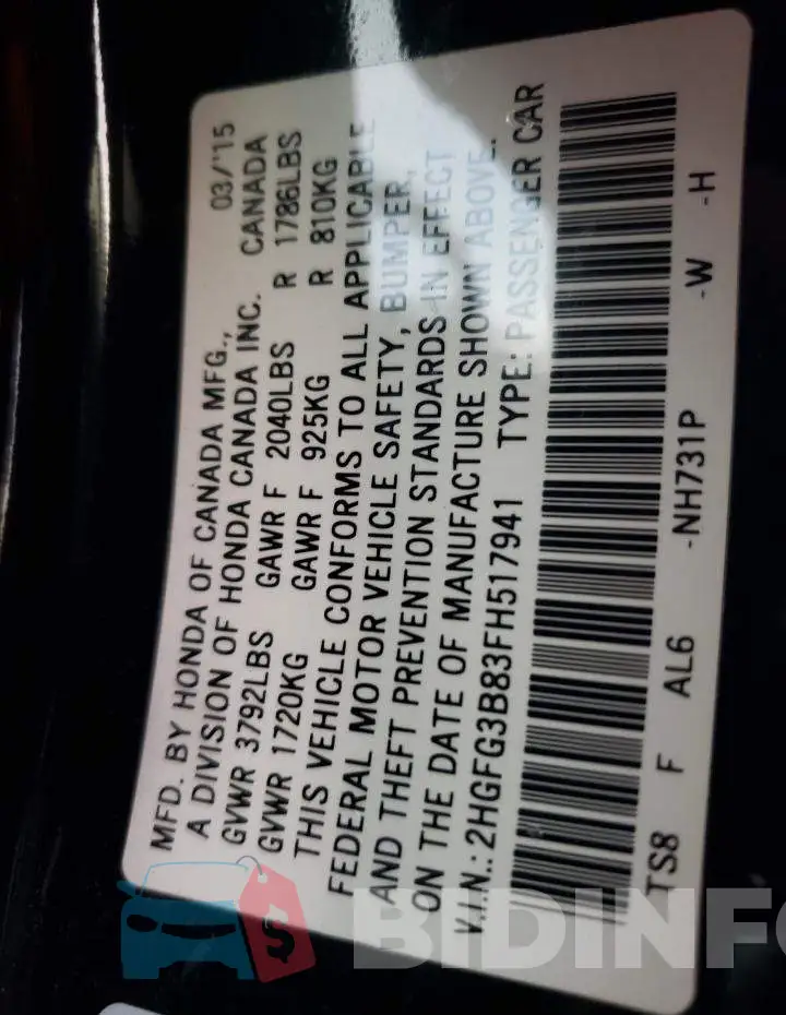 2HGFG3B83FH517941 Photo# 12