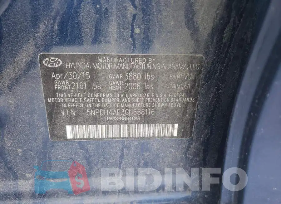5NPDH4AE3GH688116 Photo# 13