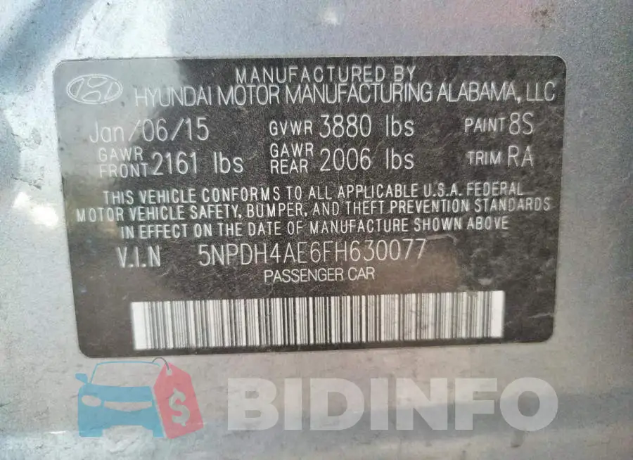 5NPDH4AE6FH630077 Photo# 13
