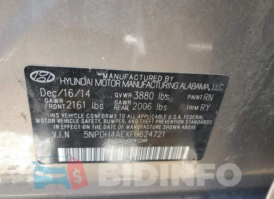 5NPDH4AEXFH624721 Photo# 12