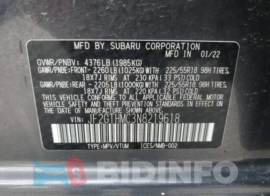 JF2GTHMC3N8219618 Photo# 13