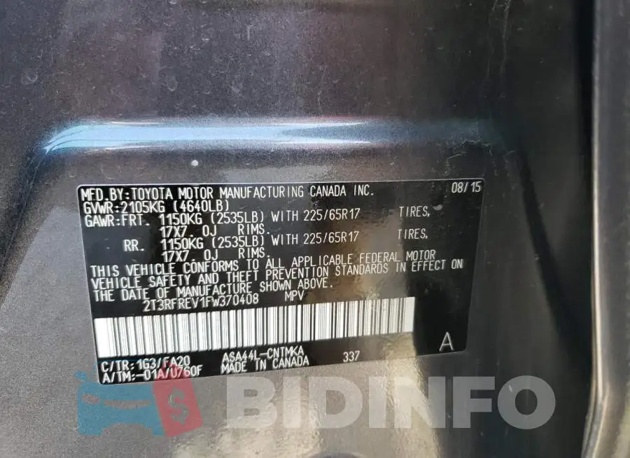 2T3RFREV1FW370408 Photo# 10