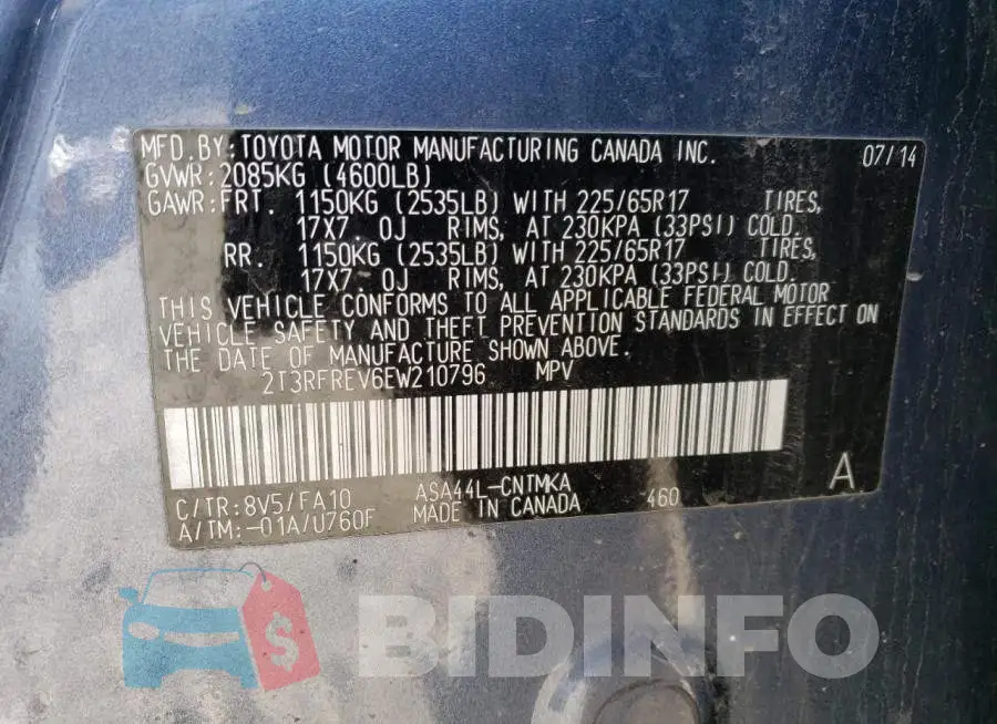 2T3RFREV6EW210796 Photo# 13