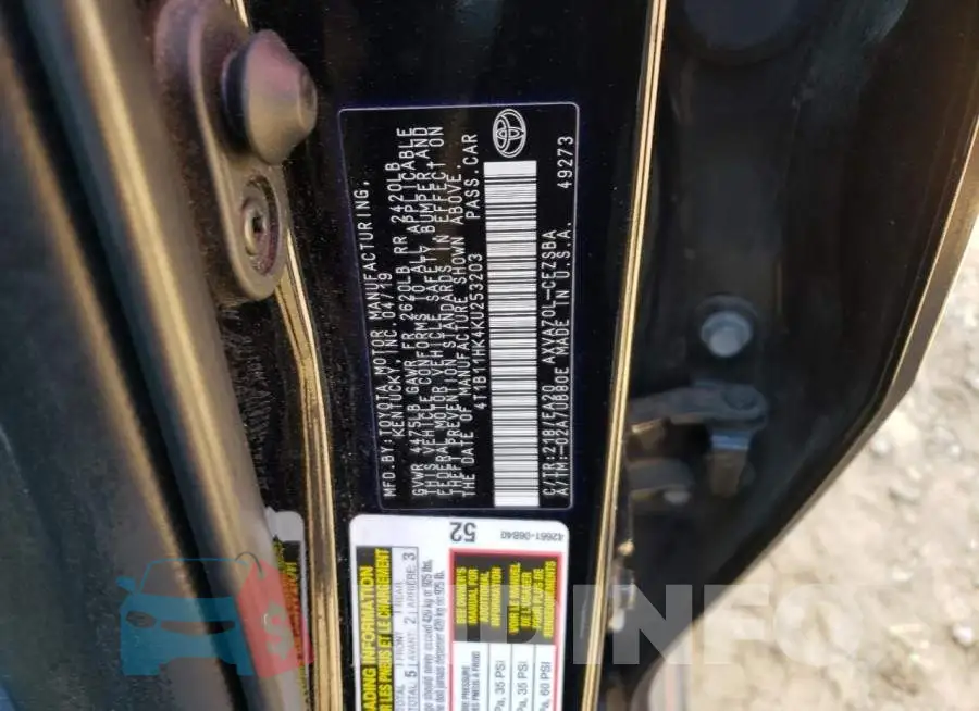 4T1B11HK4KU253203 Photo# 12