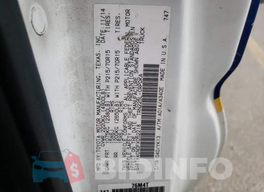 5TFTX4CN0FX052218 Photo# 12