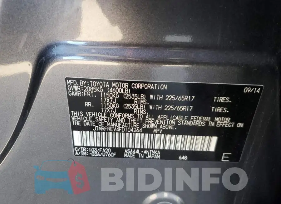 JTMRFREV4FD104264 Photo# 13