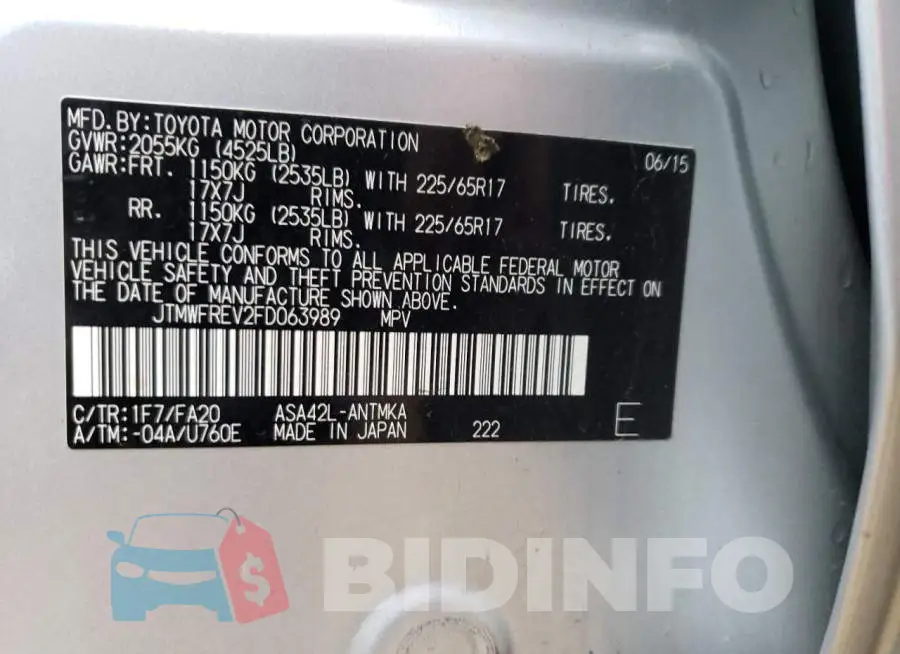JTMWFREV2FD063989 Photo# 13