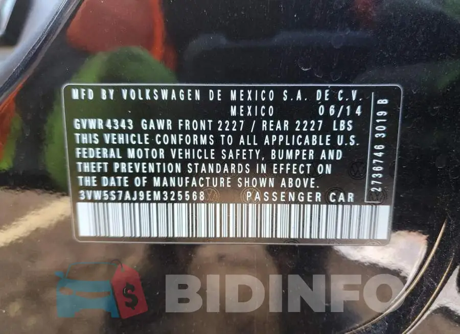3VW5S7AJ9EM325568 Photo# 13