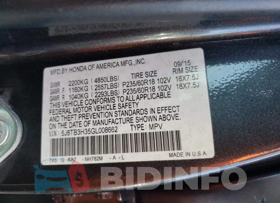 5J8TB3H35GL008662 Photo# 13