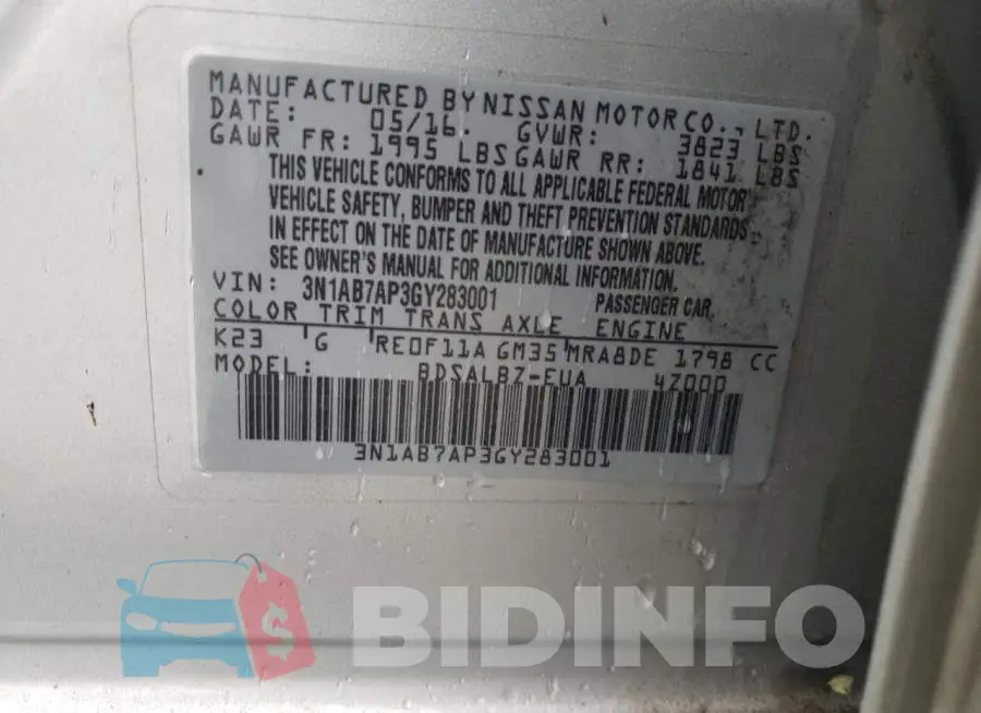 3N1AB7AP3GY283001 Photo# 13