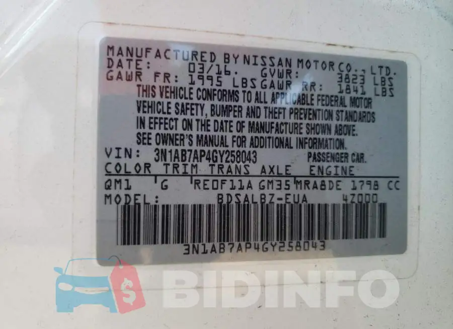 3N1AB7AP4GY258043 Photo# 13