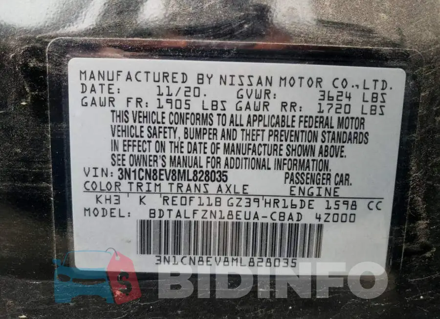 3N1CN8EV8ML828035 Photo# 12