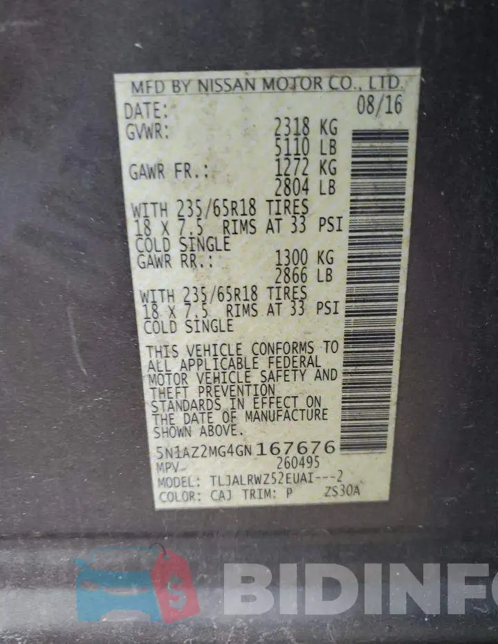 5N1AZ2MG4GN167676 Photo# 13