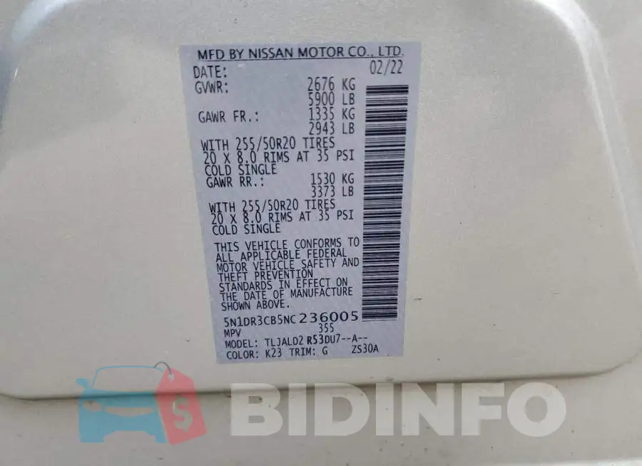 5N1DR3CB5NC236005 Photo# 14