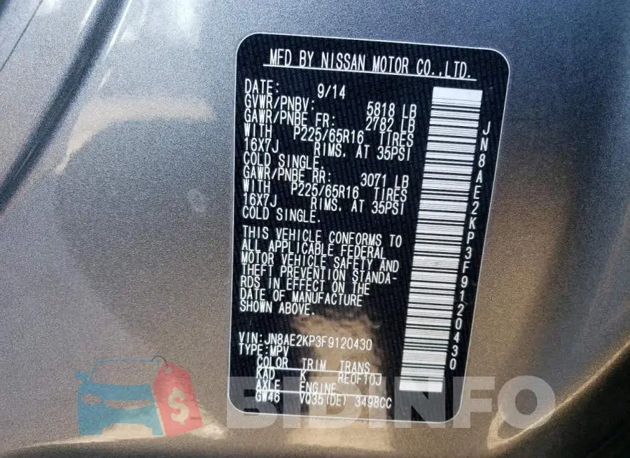 JN8AE2KP3F9120430 Photo# 13