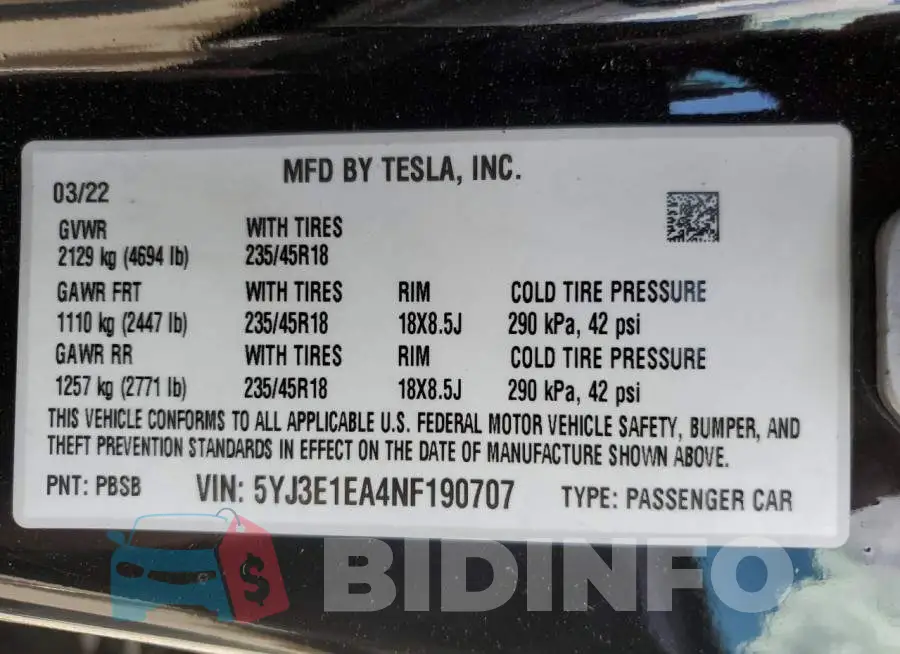 5YJ3E1EA4NF190707 Photo# 13
