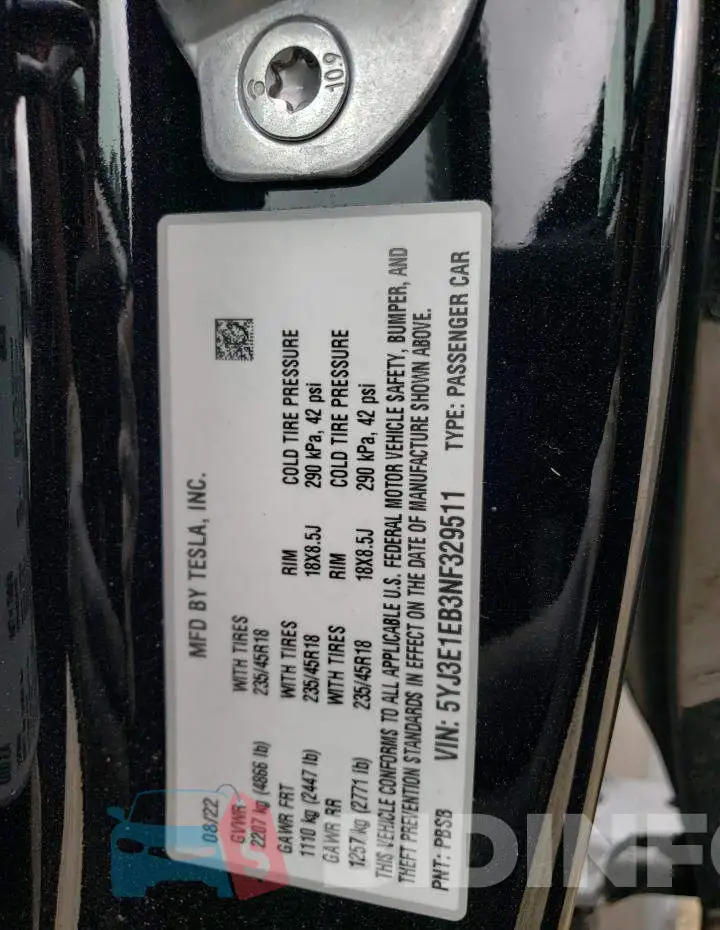 5YJ3E1EB3NF329511 Photo# 12