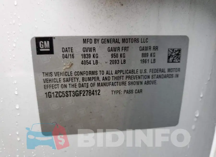 1G1ZC5ST3GF278412 Photo# 12