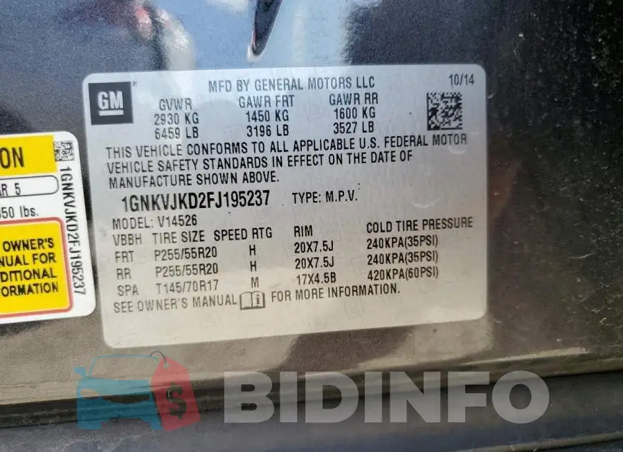 1GNKVJKD2FJ195237 Photo# 13
