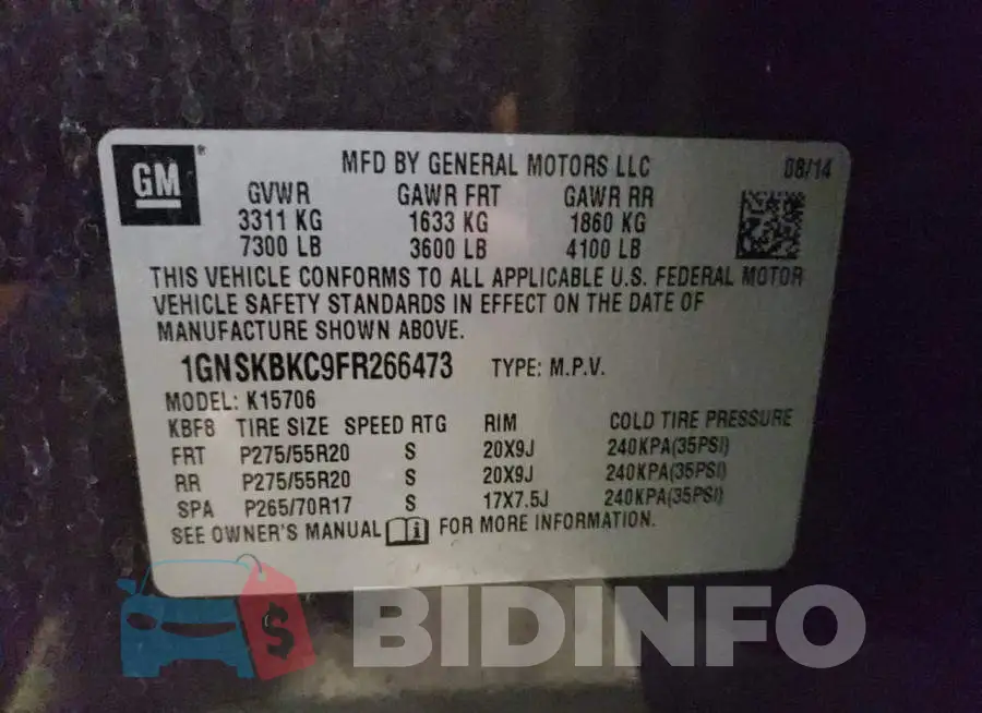 1GNSKBKC9FR266473 Photo# 14