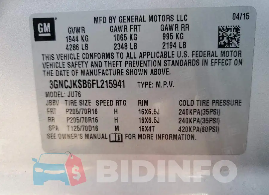 3GNCJKSB6FL215941 Photo# 13