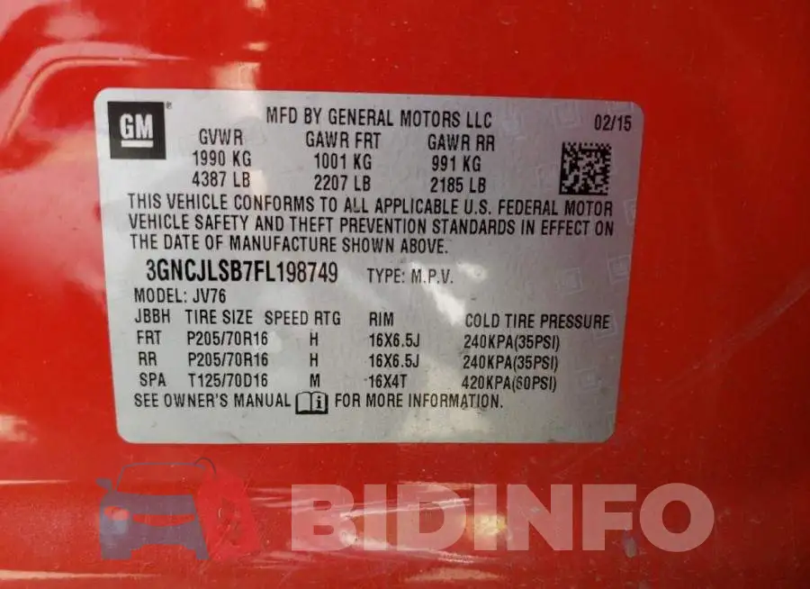 3GNCJLSB7FL198749 Photo# 13