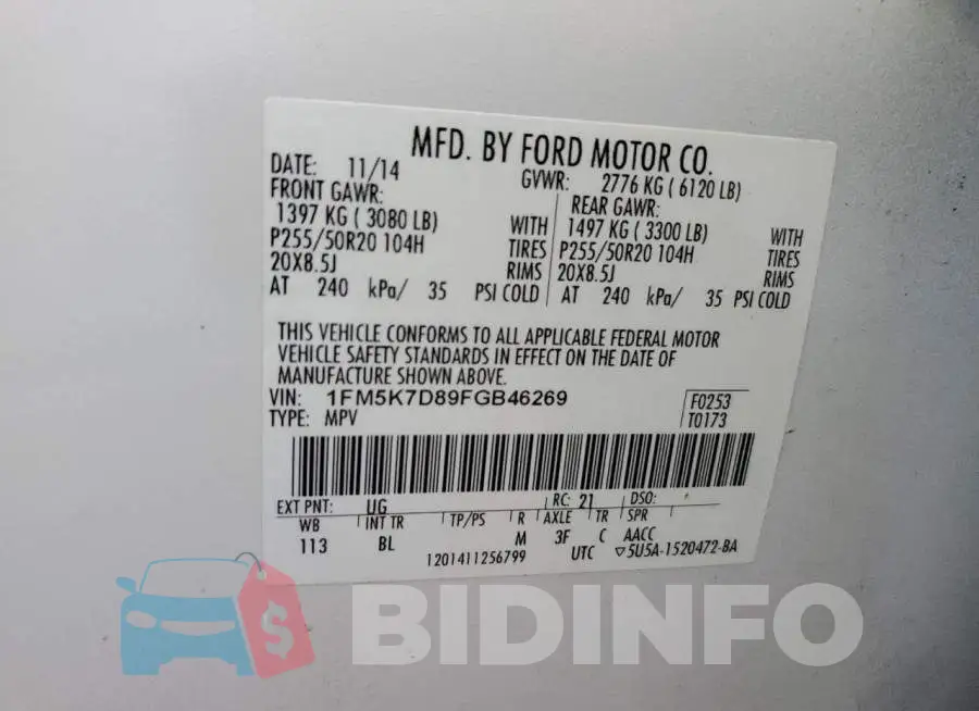 1FM5K7D89FGB46269 Photo# 13