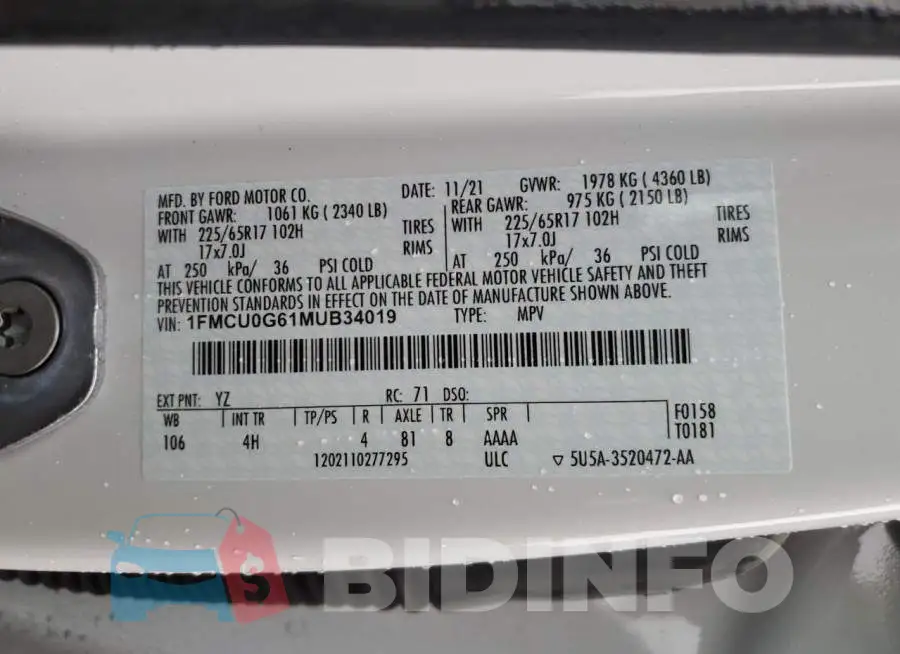 1FMCU0G61MUB34019 Photo# 13